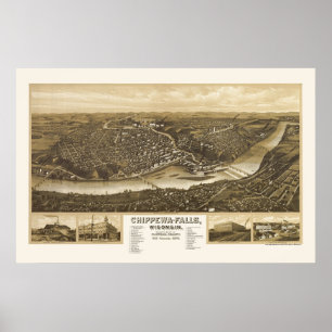 Chippewa Falls panorama- karta för WI - 1907 Poster