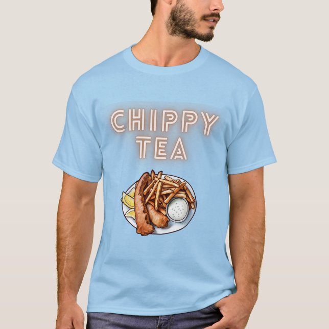 Chippy Tea eller Fish och Chip Design T Shirt (Framsida)