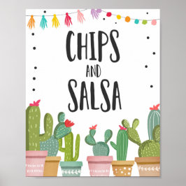 Chips och Salsa Fiesta Matservering Kaktus Bordssk Poster