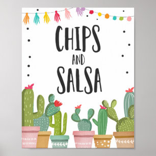 Chips och Salsa Fiesta Matservering Kaktus Bordssk Poster