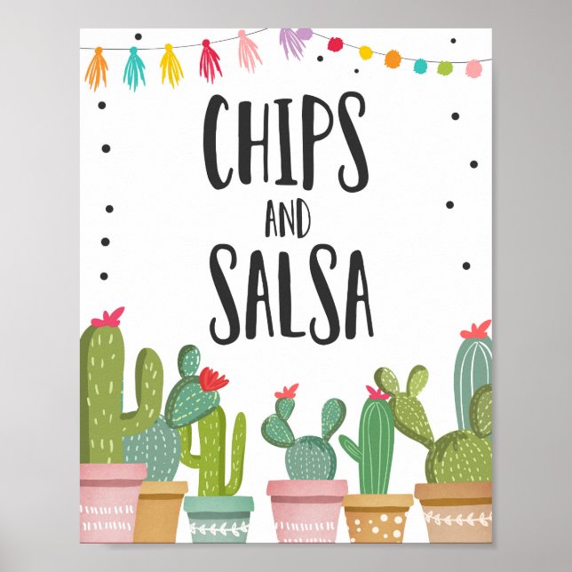 Chips och Salsa Fiesta Matservering Kaktus Bordssk Poster (Framsidan)