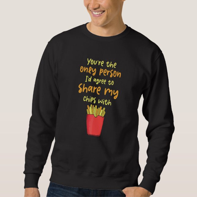 Chips Snabbmat Alla hjärtans dag Pommes Frites Pot Lång Ärmad Tröja (Framsida)