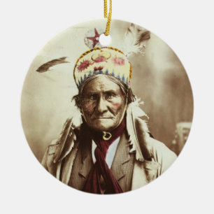 Chiricahua Apache indiskt ledareGeronimo porträtt Julgransprydnad Keramik