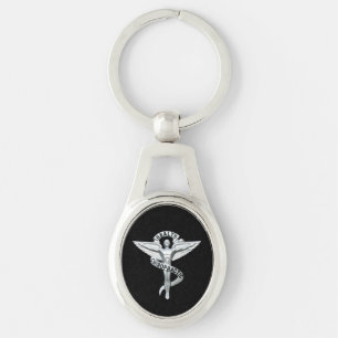 ChiropracticEmblemkiropraktor Keychain Ovalt Silverfärgad Nyckelring