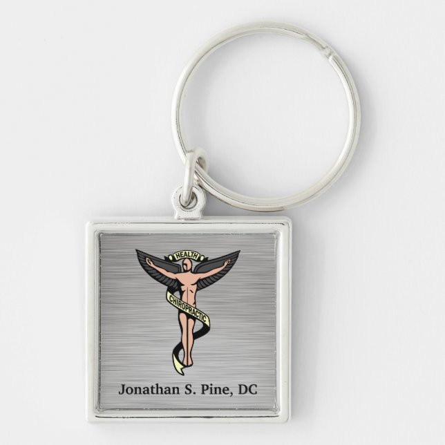 ChiropracticEmblempersonlig Keychain Fyrkantig Silverfärgad Nyckelring (Framsidan)