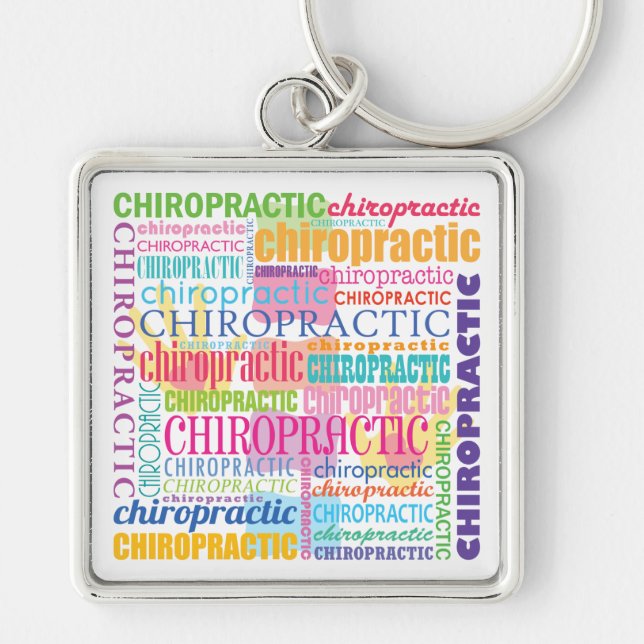 ChiropracticordCollage Fyrkantig Silverfärgad Nyckelring (Framsidan)