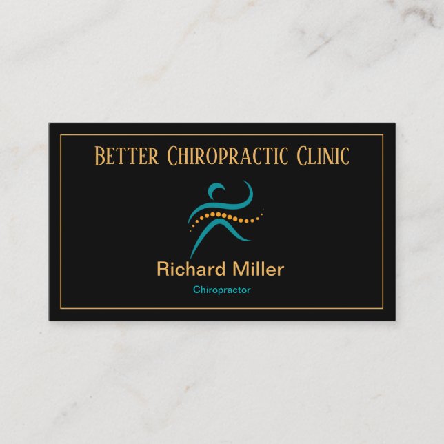Chiropractor Black Blue Guld Affärskort Visitkort (Framsida)