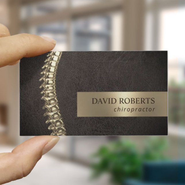 Chiropractor Chiropraktic Guld Spine Mörk Leather Visitkort (Skapare uppladdad)