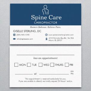 Chiropractor Office Möte Reminder Navy Blue Visitkort
