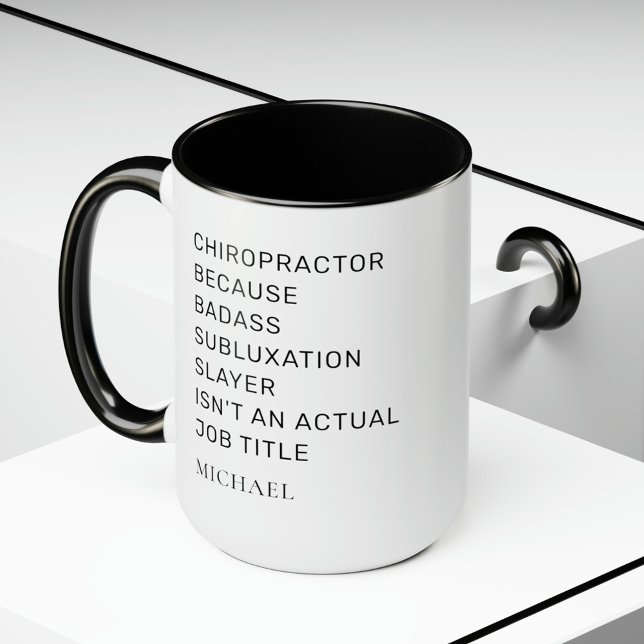 Chiropractor på grund av att subluxation Sayer Cow Mugg (Chiropractor Spine Expert Black White Accent Coffee Mug)
