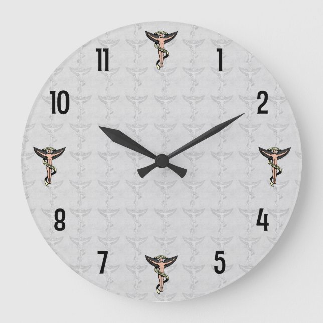 Chiropraktisk Emblem Wall Clock Stor Klocka (Framsida)