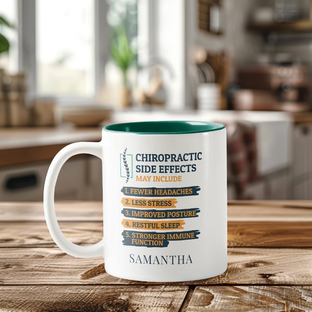 Chiropraktiska biverkningar Personlig Namn Två-Tonad Mugg (Chiropractic Side Effects Personalized Name Two-Tone Coffee Mug)