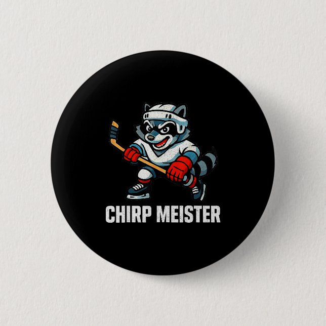 Chirp Meister Funny Hockey Raccoon Traalker  Knapp (Framsida)