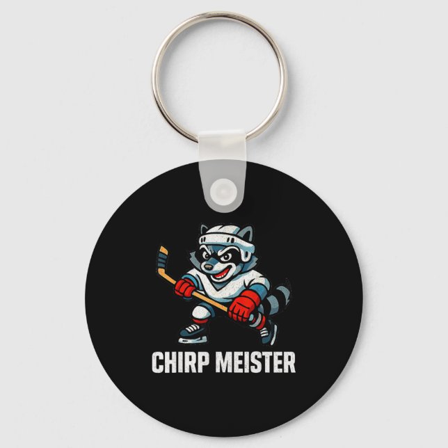 Chirp Meister Funny Hockey Raccoon Traalker  Nyckelring (Framsida)