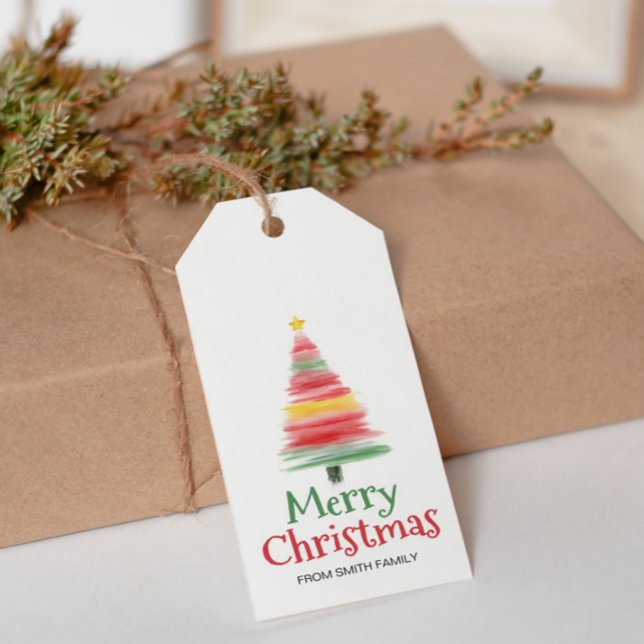Chirstmas Watercolor Gräs Träd Gift Märkre Presentetikett (Skapare uppladdad)