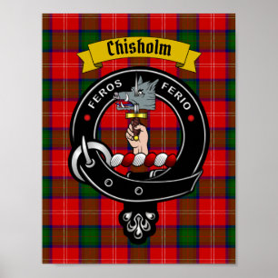 Chisholm Klan Badge & Tartan 8,5 x 11 Poster