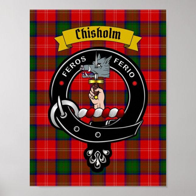 Chisholm Klan Badge & Tartan 8,5 x 11 Poster (Framsidan)