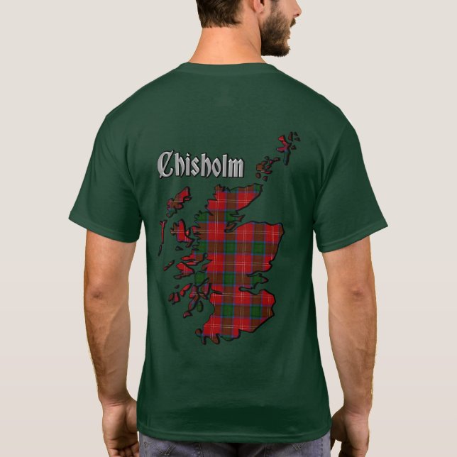 Chisholm Klan Badge & Tartan w/Motto T Shirt (Baksida)
