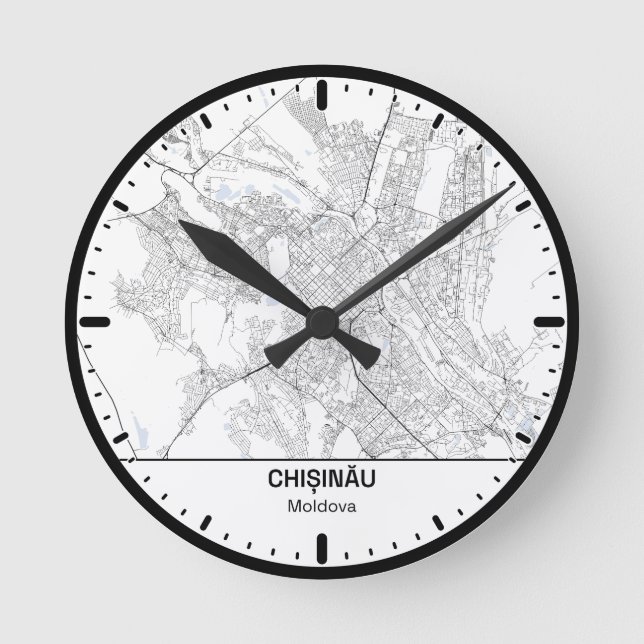 Chisinau Clock City Line Art Rund Klocka (Framsida)