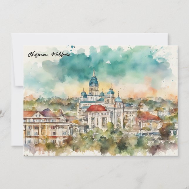 Chisinau Moldavien Akvarell Målning Stadsvy Kort (Framsida)