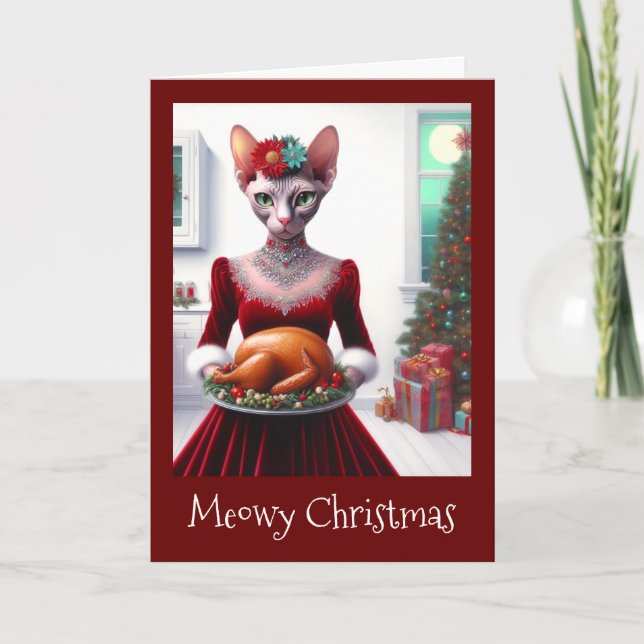 Chistmas-kort | Sphynx Cat Dam Julafton Turkiet Kort (Framsida)
