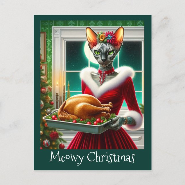Chistmas-kort | Sphynx Cat Dam Julafton Turkiet Vykort (Framsida)