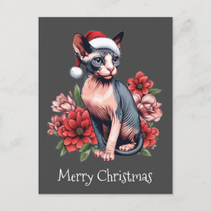 Chistmas-kort Sphynx Cat Wearing a Santa Hat Vykort