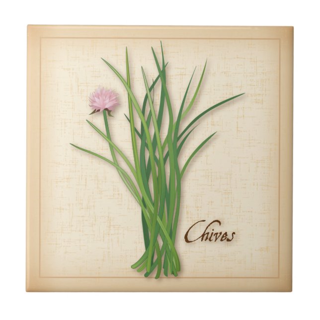 Chives Herb Ceramic Tile Kakelplatta (Framsidan)