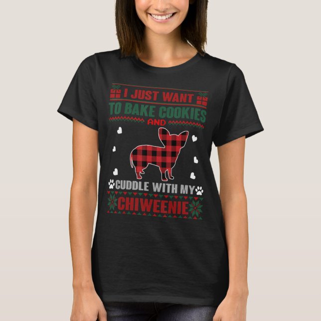 Chiweenie Hund Cookie Hund Pajama Ugly jul Sw T Shirt (Framsida)