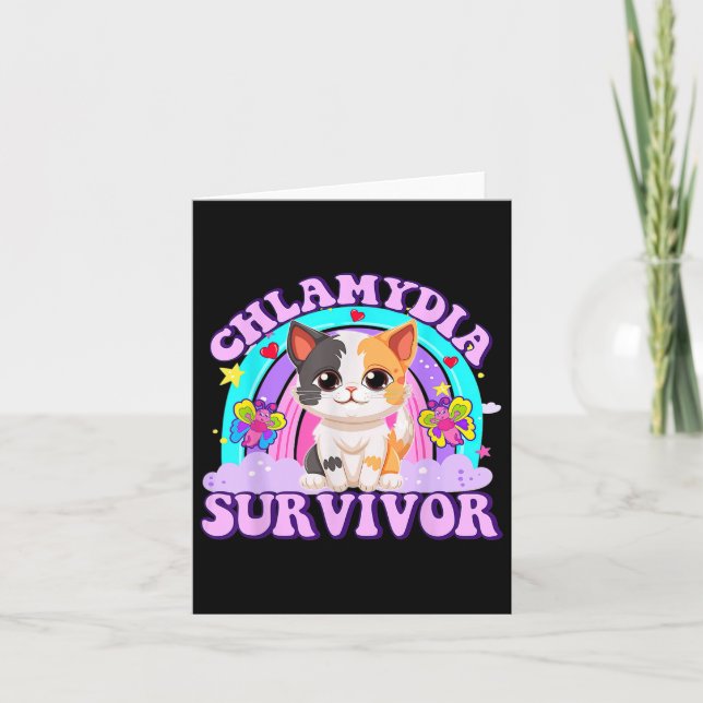 Chlamydia Survivor Cat Rainbow Kort (Framsida)