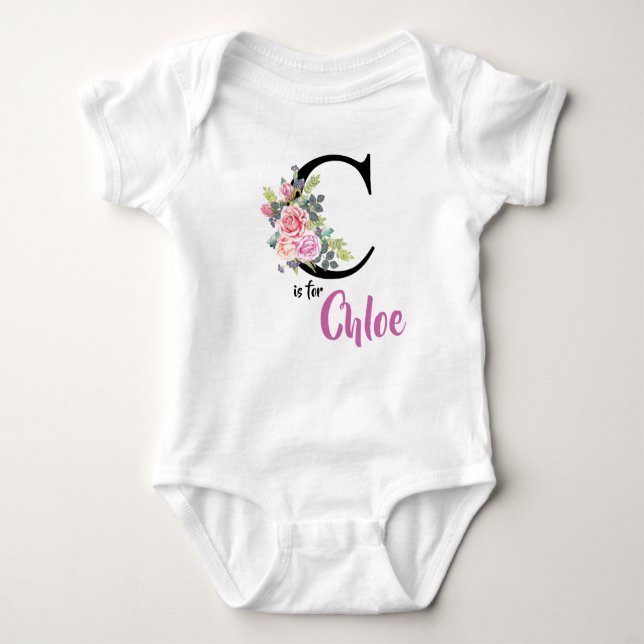 Chloe Namn Baby Outfit Brev C Romper Blommigt T Shirt (Framsida)