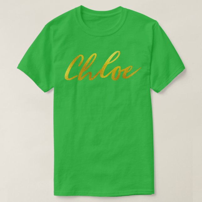 Chloe Namn Hand Lettering i Faux Guld Brev T Shirt (Design framsida)