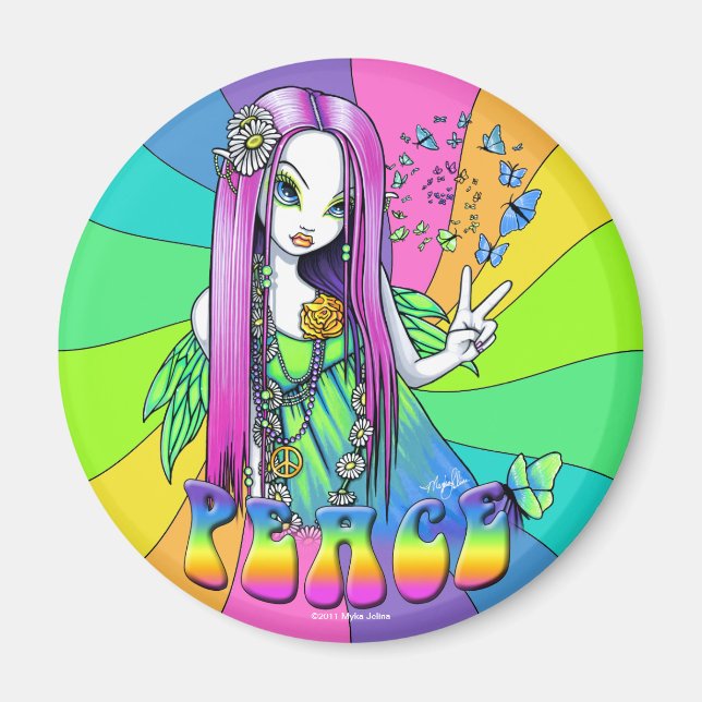 "Chloe" Rainbow Peace Hippie Fairy Magnet (Framsidan)