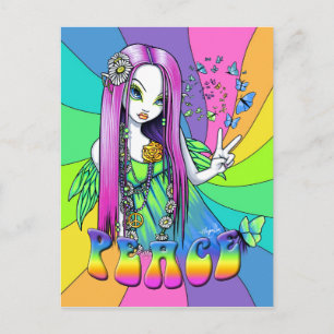 "Chloe" Rainbow Peace Hippie Fairy Postcard Vykort