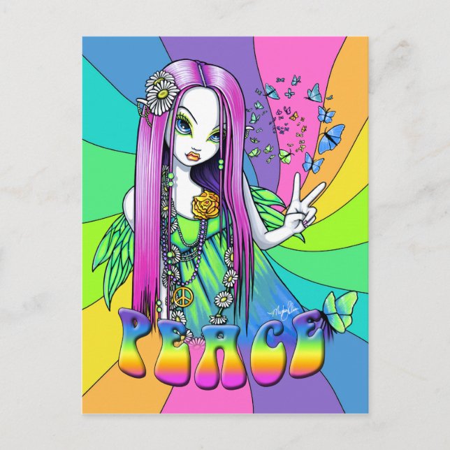 "Chloe" Rainbow Peace Hippie Fairy Postcard Vykort (Framsida)