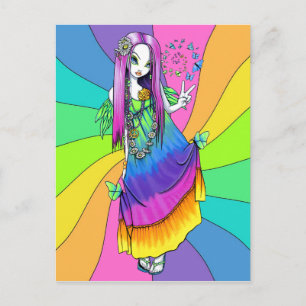 "Chloe" Rainbow Peace Hippie Fairy Postcard Vykort