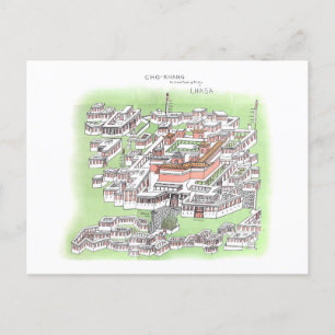 Cho-Khang Temple of Buddha i Lhasa 1902 Teckning Vykort