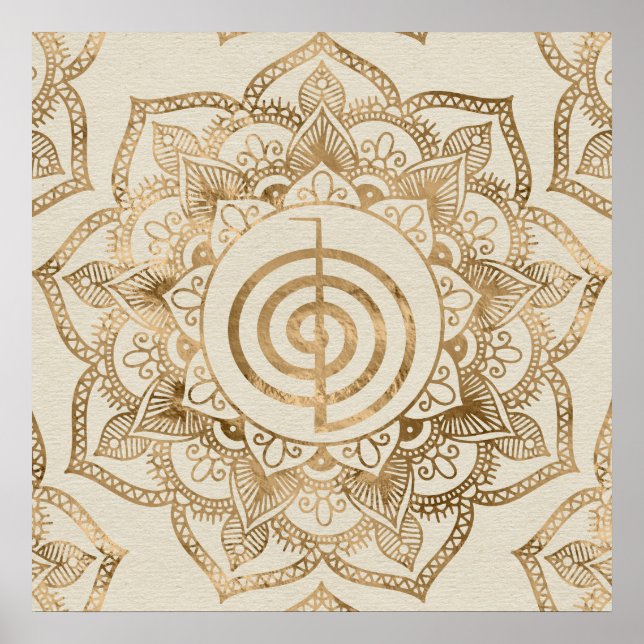 Cho Ku Rei - pastel guld lotus mandala Poster (Framsidan)
