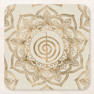 Cho Ku Rei - pastel guld lotus mandala Underlägg Papper Kvadrat