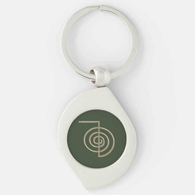 Cho Ku Rei Reiki Symbol Keychain Swirl Silverfärgad Nyckelring (Framsidan)