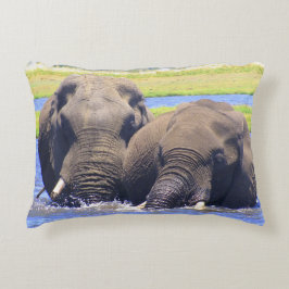 Chobe Elephants Spelar i Vatten accent Pillow Prydnadskudde