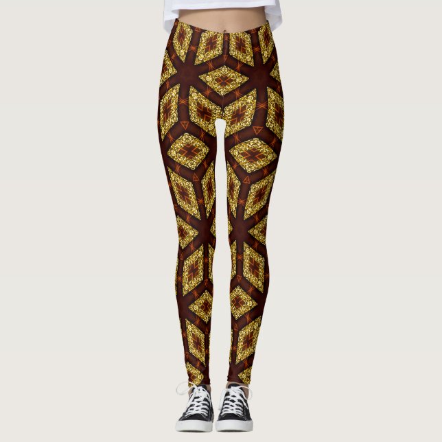 Choc Guld Root Chakra Mönster Leggings ★ Psydefx A (Framsida)