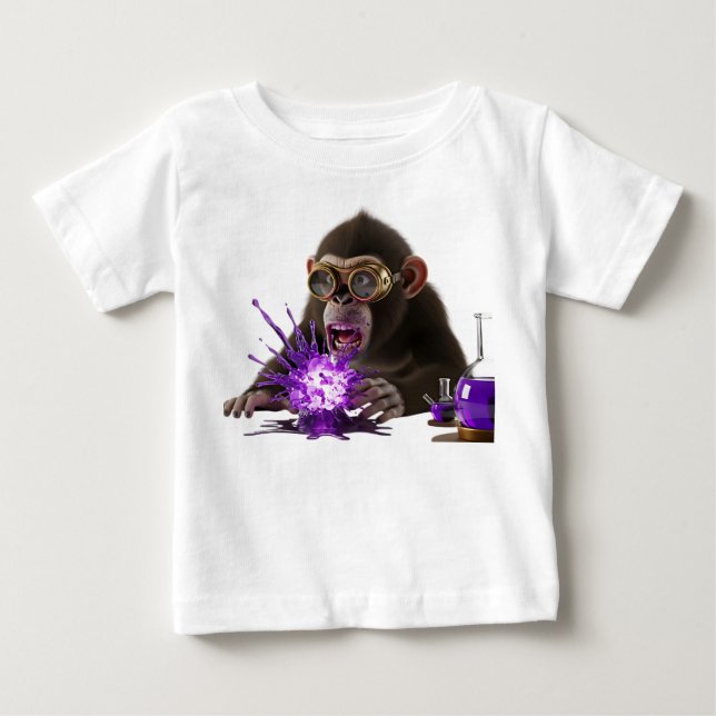 Chockad apvetenskapsman med exploderande lila kemi t shirt (Framsida)