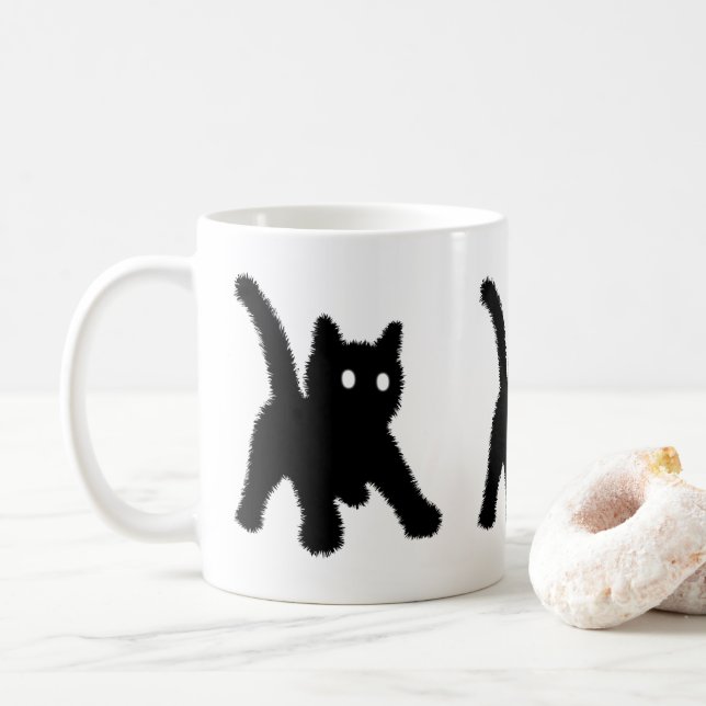 Chockad förvånad svart katt meme rolig kaffemugg (Med munk)