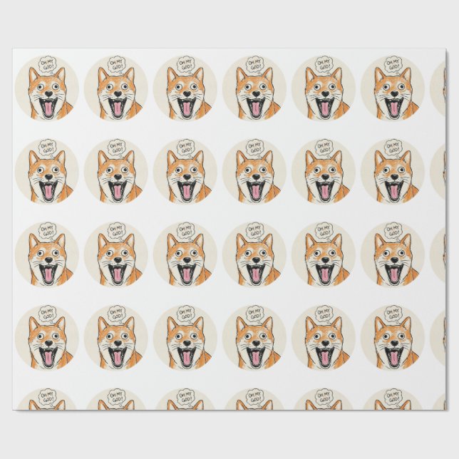 Chockad Shiba Inu "HERREGUD" - Overraskningsmeme   Presentpapper (Platt)