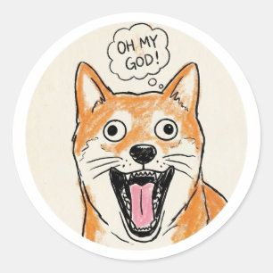 Chockad Shiba Inu "HERREGUD" - Overraskningsmeme Runt Klistermärke