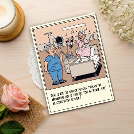 Chockad sjuksköterska ser patienten dansa sig till vykort