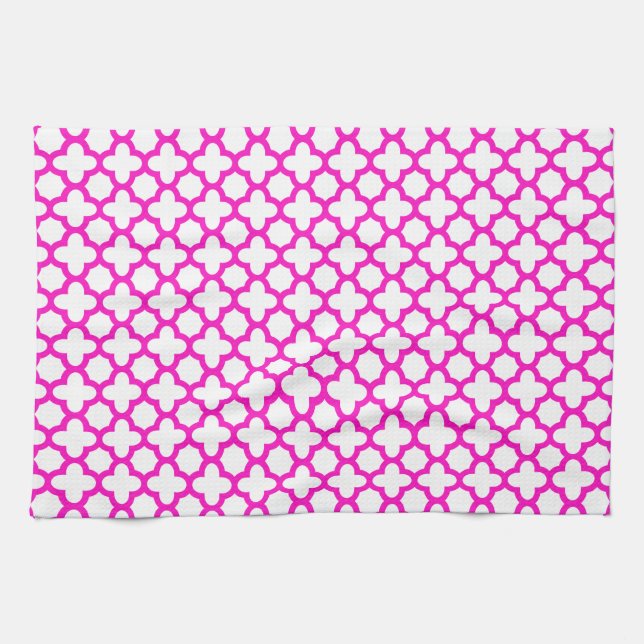 Chockerande Rosa Quatrefoil Mönster Kökshandduk (Horisontell)