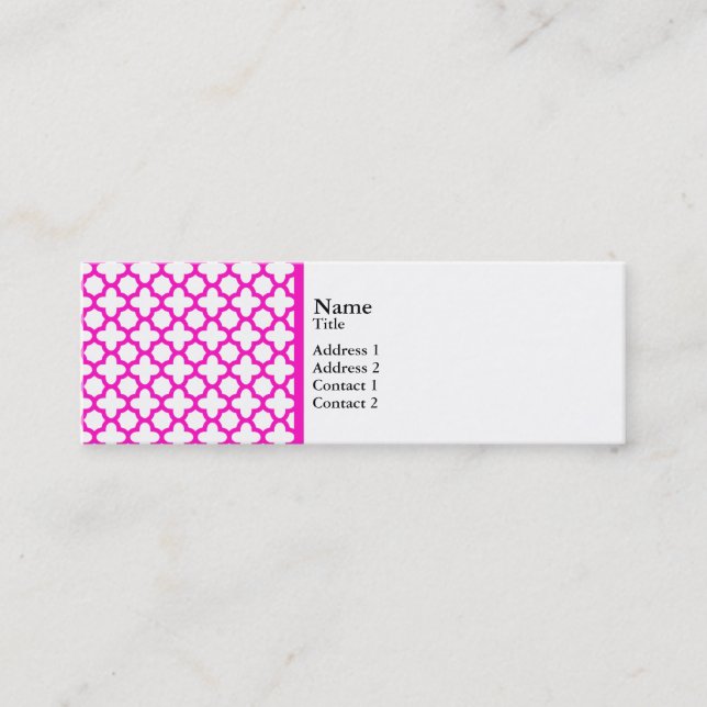 Chockerande Rosa Quatrefoil Mönster Mini Visitkort (Framsida)