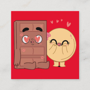 Choco och Pancake Par Kärlek Valentine Matching Fyrkantigt Visitkort